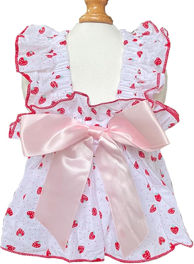 ANIAC Strawberry Dog Dress for Small Medium Dog Cotton Puppy Clothes Girl Dog Princess Dress Sleeveless Cat Outfit Bow Summer Pet Clothing (Strawberry, Large)