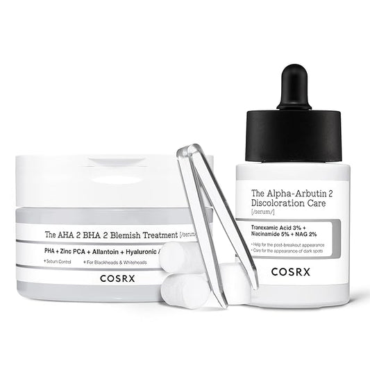 COSRX No Spot Left Behind Set - AHA 2% BHA 2% Blemish Treatment Serum + 2% Alpha Arbutin Discoloration Care Face Serum