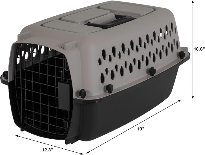 Hard-Sided Cat Carrier & Dog Crate - Pet Carrier Metal Door, Travel Cat Cage & Dog Carrier, Large Cat Carrier Alternative, for Pets ≤10 lbs, 19" Lx12.3 Wx10.8 H, Black/Grey