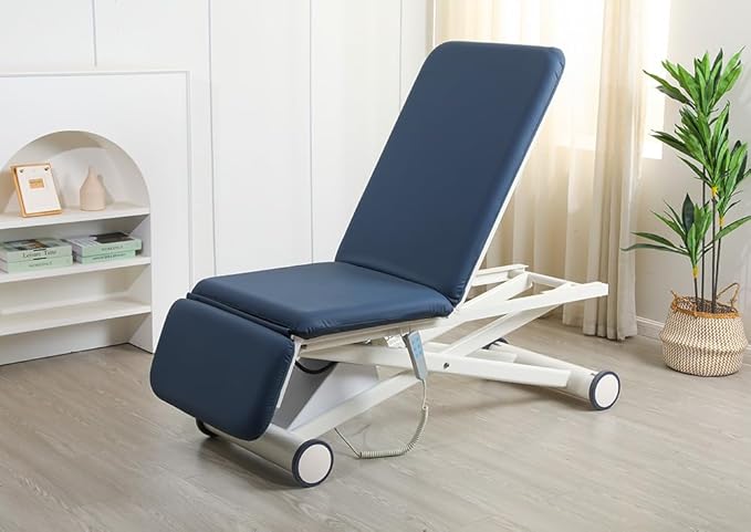 Power Physical Therapy Hi-Lo Treatment Table, Medical Exam Table with Wheels, Navy Blue