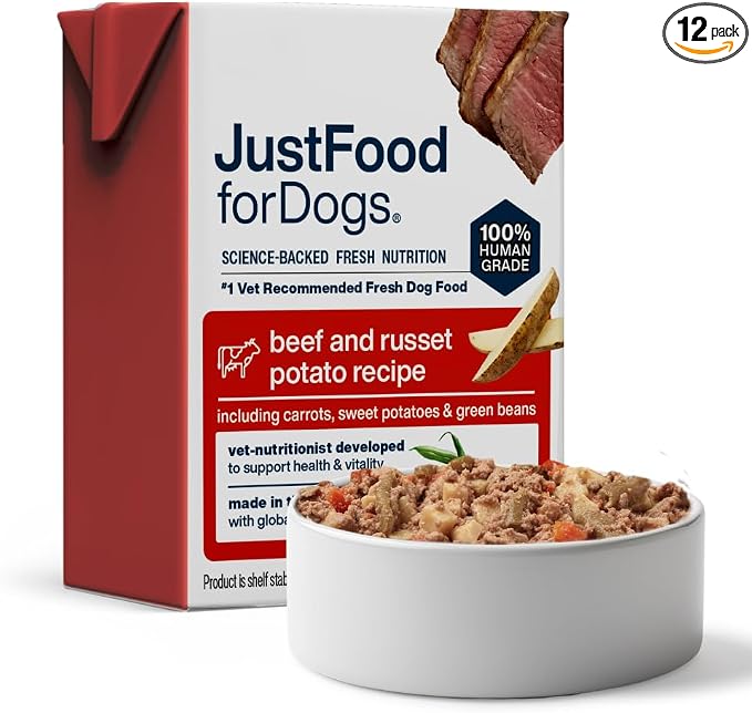 JustFoodForDogs Pantry Fresh Wet Dog Food, Complete Meal or Dog Food Topper, Beef & Potato Human Grade Dog Food Recipe - 12.5 oz (Pack of 12) | Fresh Pet Meal or Fresh Dog Food Topper, Human Grade Recipe Made With Whole Foods, Preservative-Free, 12.5 O...