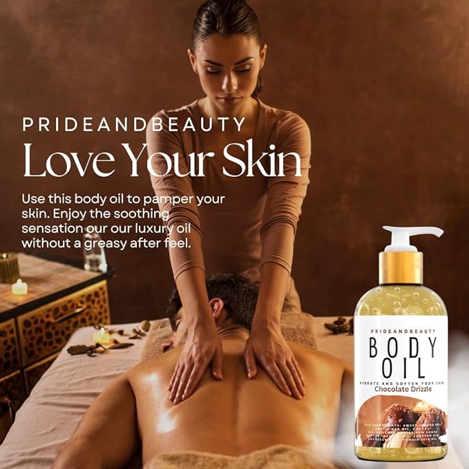 PrideandBeauty After Shower Oil. Skin Hydrating Oil. Body Oil Scented. Body Oils For Women Dry Skin. (Chocolate Drizzle)