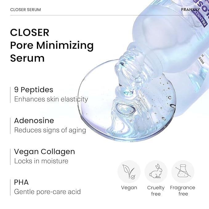 FRANKLY Closer Serum Mega Jumbo | Pore Minimizer Serum | 9 Peptides, Vegan Collagen, Adenosine, PHA | Korean Pore Minimizer for Glass Skin, Anti-Aging, Hydration, Elasticity | 3.38 fl oz
