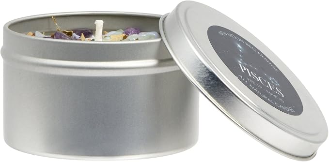 Pisces Zodiac Candle (Feb. 19 - Mar. 20) -Soy Candle - All Natural Aromatherapy Candle - Pisces Horoscope Candle - Crystal Candles - 8 oz Tin