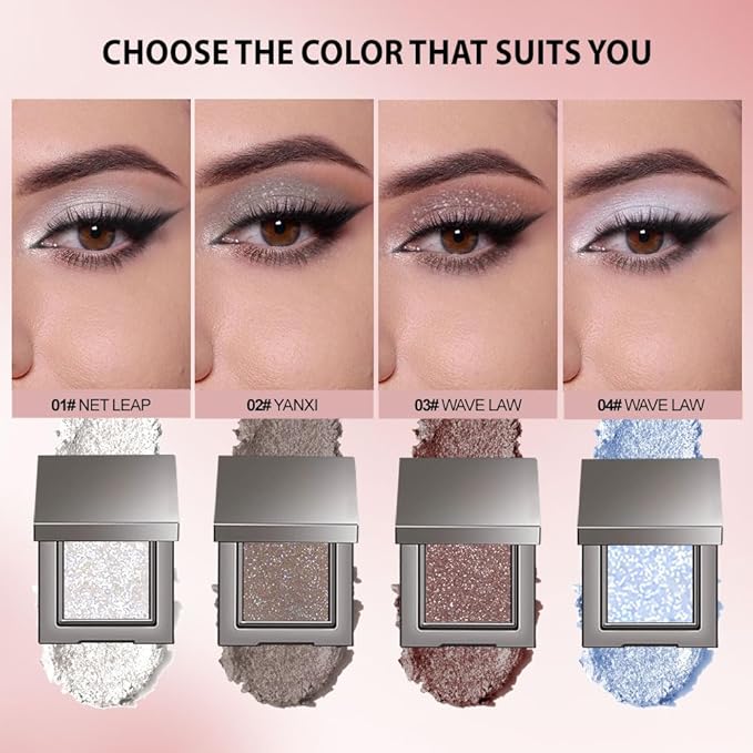 Matte Neutral Single Eye Shadow Palettes Eye Makeup, Light blue Glitter Cream Eyeshadow Palette Makeup, High Pigment Waterproof Nudes Eye Shadow Palettes, For Older Women(04# Pack of 1)