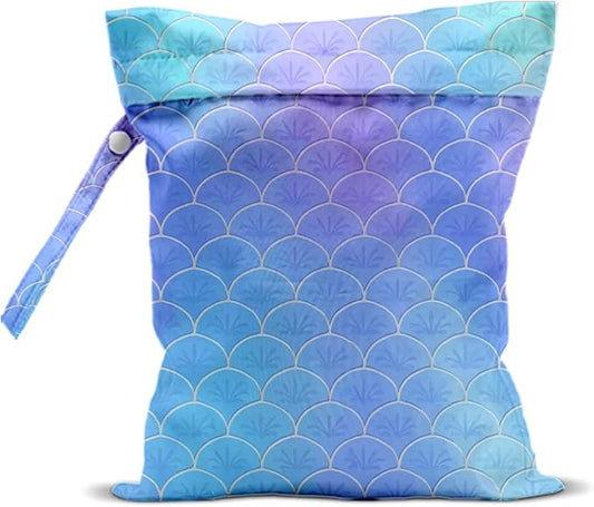 Mermaid Scale Wet Bag 12x10 Inch, Wet Dry Bag for Swimsuit Travel Beach Pool Stroller Diapers Dirty Yoga Gym Clothes Makeup Bags Toiletries Waterproof Reusable Zipper Pouch,Blue Scales Gifts for Women