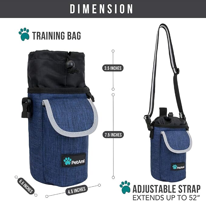 PetAmi Dog Treat Pouch, Large Hands-Free Training Bag, Navy Blue