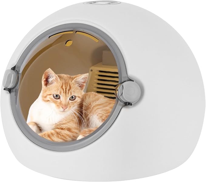 Smart Pet Dryer Box, 600W 110V Portable Cat Dryer Box Round Pet Large Capacity Drying Machine Adjustable Temp Ultra Quiet Automatic Drying Chamber with Light Safe Door Lock for Cats Puppies Rabbits