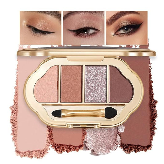4-Color Eyeshadow Palette, Matte & Shimmer Neutrals, Highly Pigmented & Blendable, Everyday Natural Makeup, Travel-Friendly Compact, Warm Pumpkin Brown