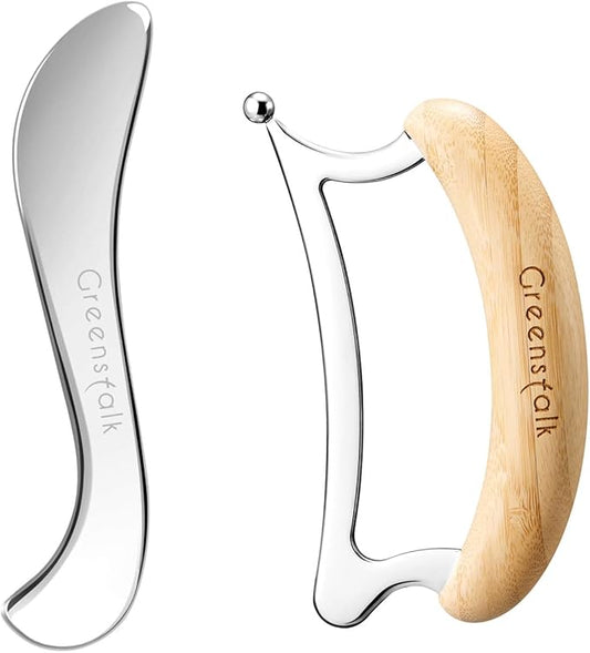 Greenstalk 2 in 1 Stainless Steel Gua Sha Massage Tool Set for Muscle Relief, Muscle Scraper Tools,Portable Body Scrapers Tool for Neck, Back, Feet Recovery.