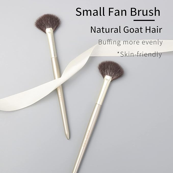 Fan Makeup Brush, Natural Hair Makeup Brush, Eye Makeup Fan Brushes, Small Powder Brushes, Nose Contour Brush for Makeup, Detail Blush Brush, Natural Blush Brushes Fluffy. Gold, E209