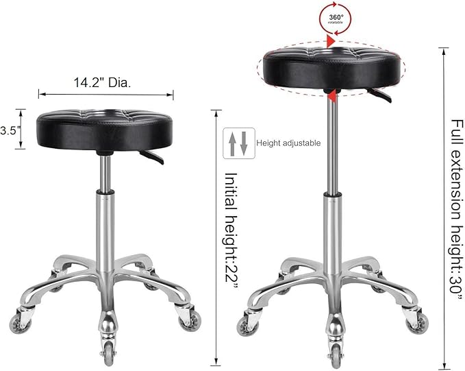 Kaleurrier Swivel Stool Chair Adjustable - Heavy Duty Barber Stool - Hydraulic Rolling Work Stools with Wheels for Hair Beauty Salon Spa Home Kitchen Counter Office Massage Dental Pedicure