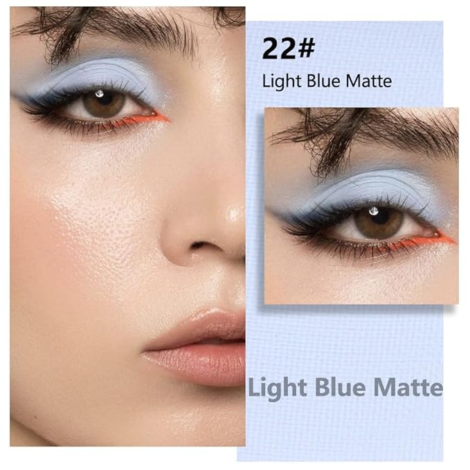 Kaely Pressed Single Eyeshadow Makeup, Light Blue Monochrome Matte Eye Shadow for Older Women, Neutral Powder Eyeshadow Palette Pigmented Waterproof, sombras para ojos, Lightweight Blendable, 22
