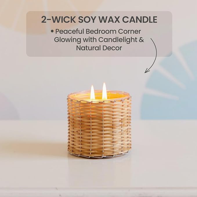 Peony Blush Scented Candle – Luxury 12oz Soy Wax, 2-Wick Handwoven Glass Jar, Sandalwood,Pink Peppercorn with Rose Blooms & Jasmine– Santal Candle, 75+ Hour Clean Burn, USA Made