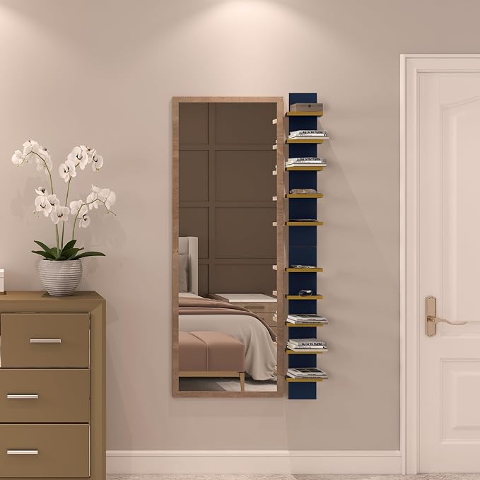 5 Tier Wall Shelf Unit, Decorative Wall Mount Vertical Shelving,Modern Column Floating Shelves for Bedrooms, Bathrooms (Blue)