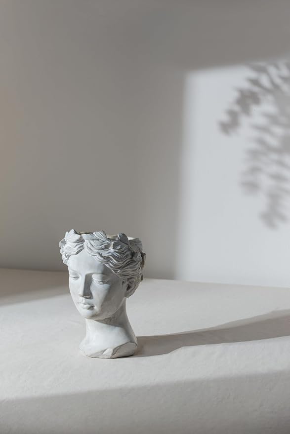 Greek Style Cement Head Vase: Modern Art Sculptural Planter for Indoor Decor - Gallery Exhibition Floral Display with Industrial Elements for Art Collectors & Interior Designers