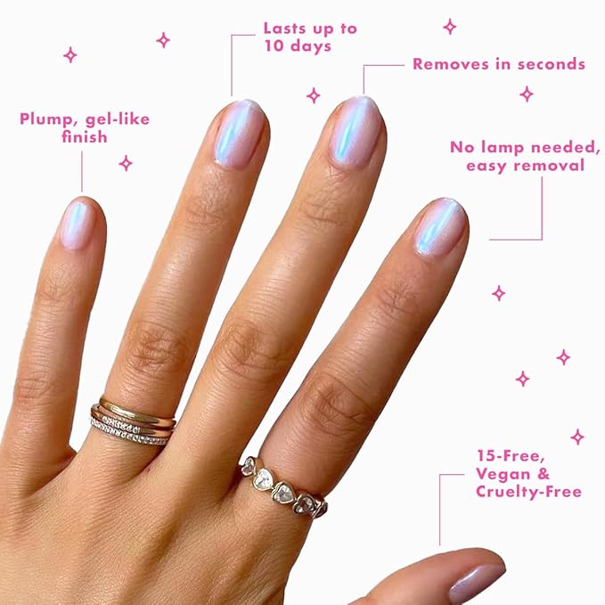 Olive & June Long Lasting Nail Polish | Spring Pastel Nails | Plump Gel-Like Finish No Lamp Needed | Lasts up to 10 days | 15-Free Vegan & Cruelty-Free Chip-Resistant | Pink Goldfish Pink Iridescent