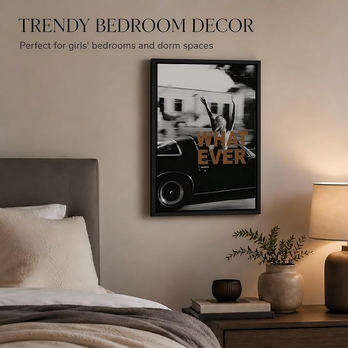 Framed Black and White Fashion Canvas Wall Art Luxury Feminist Picture Wall Decor Trendy Woman Poster Print for Girls Bedroom Apartment Dorm Bar Cart Home Decoration 16x24in