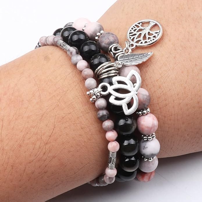 UEUC Tree of Life Yoga Healing Stone Bracelets,Multilayer Lotus Chakra Stone Reiki Bracelet Sets,Anxiety Crystal Natural Stone,for Women Stress Relief