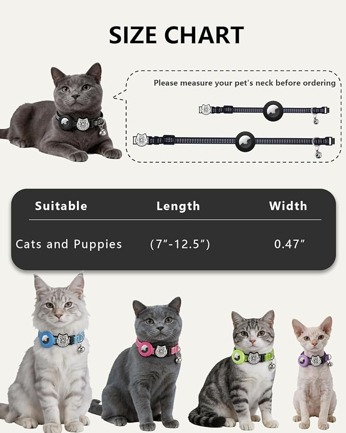 Cat Collar with AirTag Holder, QR Code Tag and Bell (Pink)
