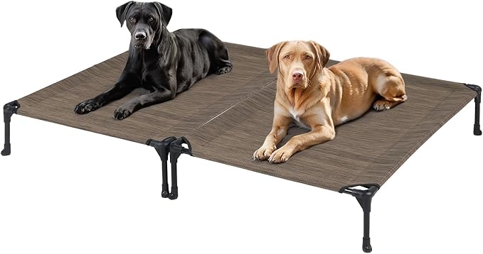 Veehoo 2 Pack Outdoor Elevated Dog Bed for Large Dogs, Cooling Raised Cots | Off-ground training platform, portable camping hammock, breathable mesh, easy to clean, no-tool setup, 42"x30", Brown
