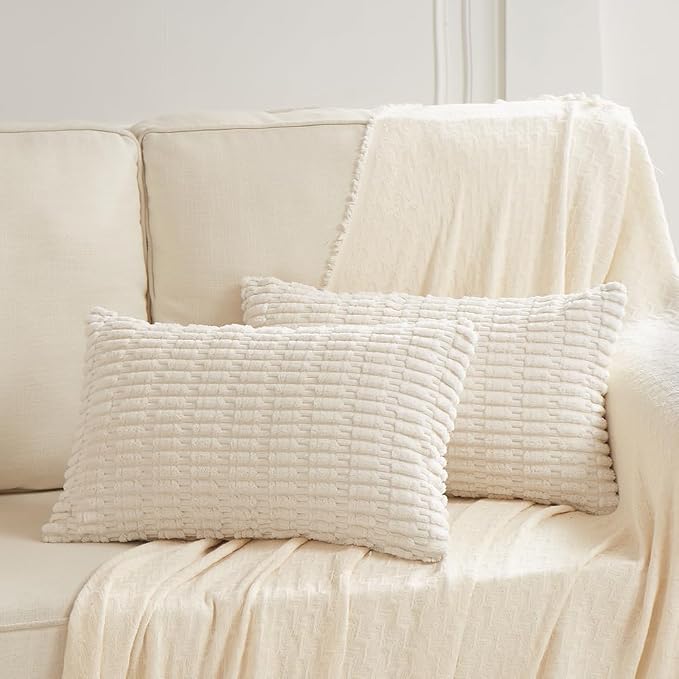 Fancy Homi 4 Packs Decorative Throw Pillow Covers for Living Room Couch Bed, Modern Farmhouse Boho Home Décor Accent Cushion Case, 24" x 14", Cream