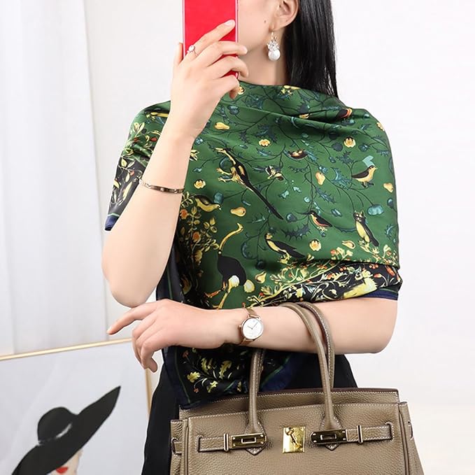 K-Elewon Large Square Scarf 43" Silk Scarf Fashion Scarves Silk Feeling Hair Wrapping Scarfs Night Sleeping Headscarf