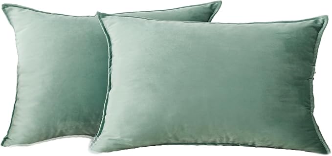 Velvet Sage Green Throw Pillow Covers 12”x20”Pack of 2 Soft Decorative | Square Cushion Covers for Couch Sofa Bed Livingroom Car Home Decor,30x50Cm