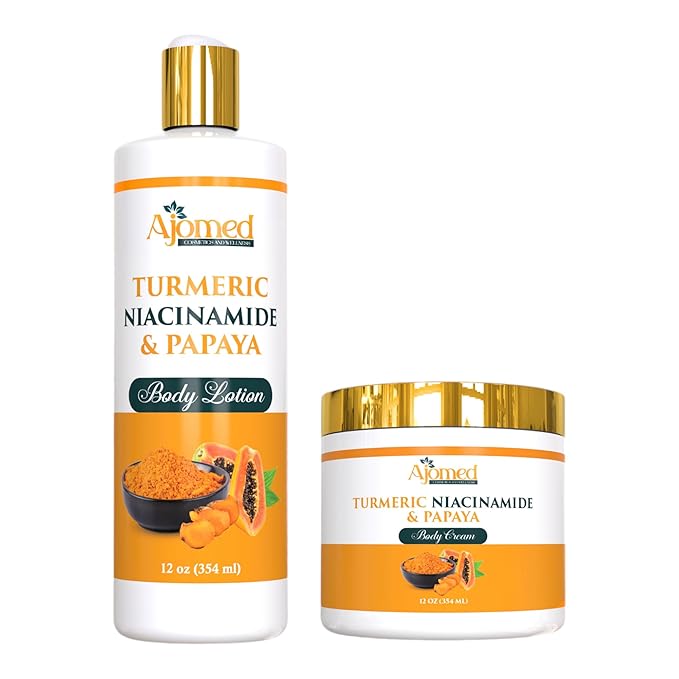 Turmeric body cream– Handmade Niacinamide papaya Turmeric Moisturizer lotion for Dark Spots, Hyperpigmentation, Acne Scars, Evens Tone- turmeric skincare -All Skin Types 8oz (CREAM)