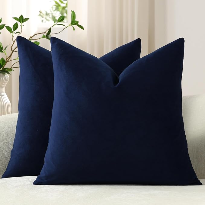 Throw Pillow Covers 18x18 Navy Blue: Pack of 2 Cozy Soft Velvet Square Modern Luxury Decorative Throw Pillow Cases for Sofa Couch Living Room Bed Home Decor