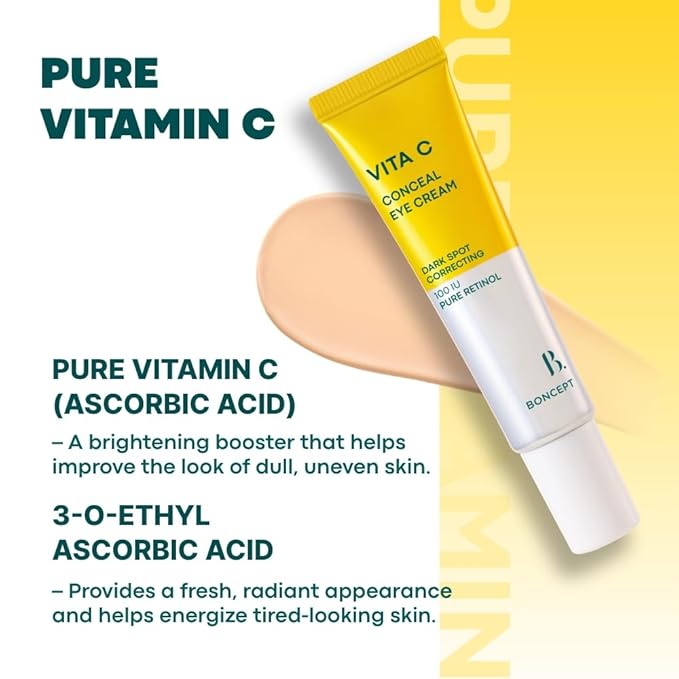 Vita C Conceal Eye Cream - Even Tone & Firming Korean Vitamin C Eye Treatment for Dark Circles, 0.34 fl. oz. 10ml