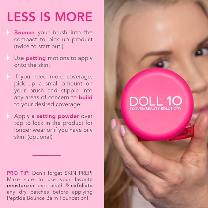 Doll 10 Peptide Bounce Balm Foundation™ – Hydrating, Age-Defying Foundation for Older Women, All Skin Types – Vegan, Clean, Natural, Medium Buildable Coverage, Blurs Fine Lines - [Fair]
