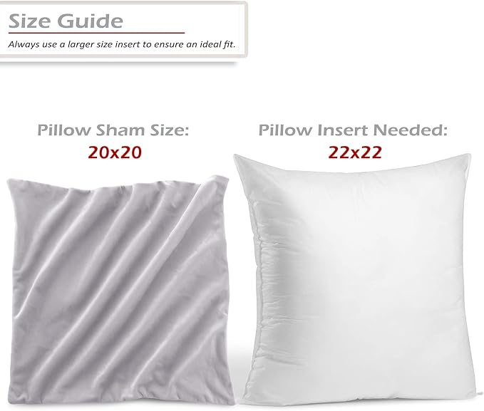 Nestl Throw Pillow Inserts Pack of 2 with Velvet Soft Solid Decorative Square Throw Pillow Covers Set for Sofa Couch Car Bedroom with 20X20 Throw Pillows Inserts with Cushion Covers, Grey Lavender