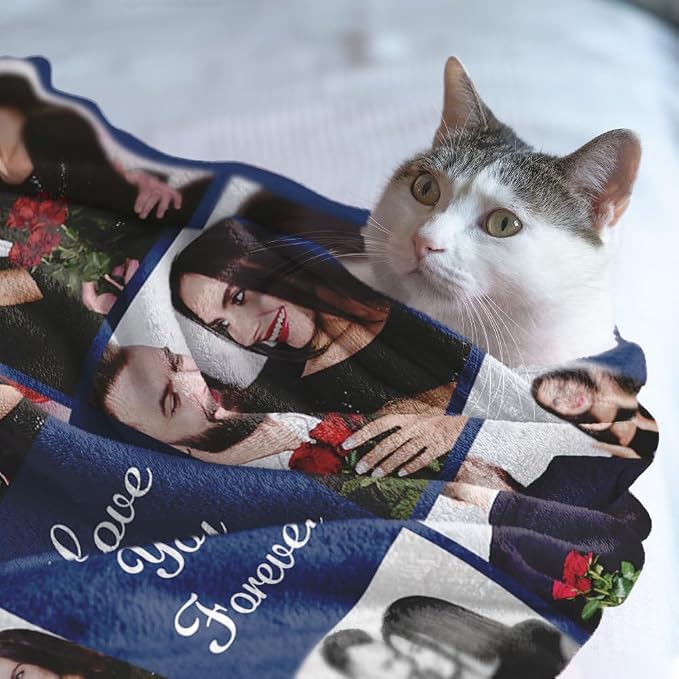 Ships Next Day, Custom Sherpa Fleece Blanket with Photos Text Soft Warm Custom Blanket Personalized Couples Gifts for Boyfriend Girlfriend Customized Picture Blanket Gifts for Christmas Valentines Day