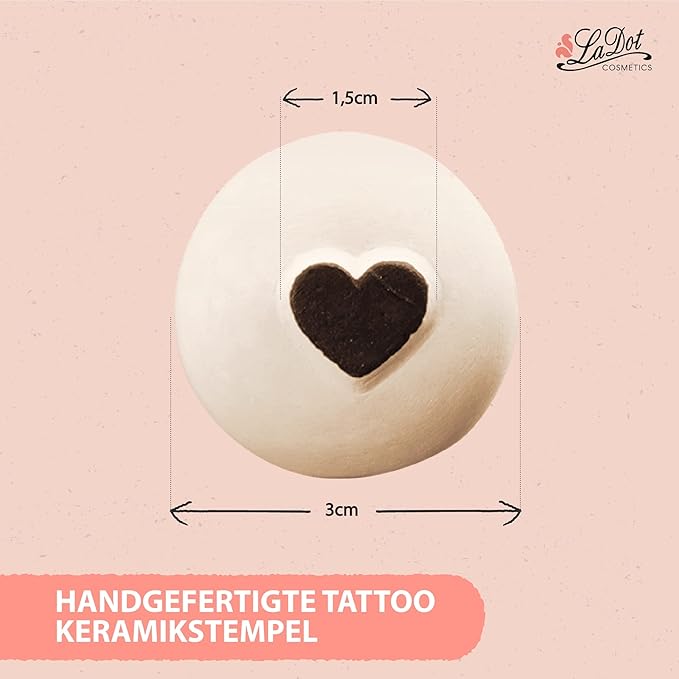 LaDot Temporary Tattoo Stamp– Easy-to-Use Reusable Ceramic Skin Stamp for Creating Custom Temporary Tattoos – Fun Body Art Tool for Parties, Events, and Festivals (Heart, Small)