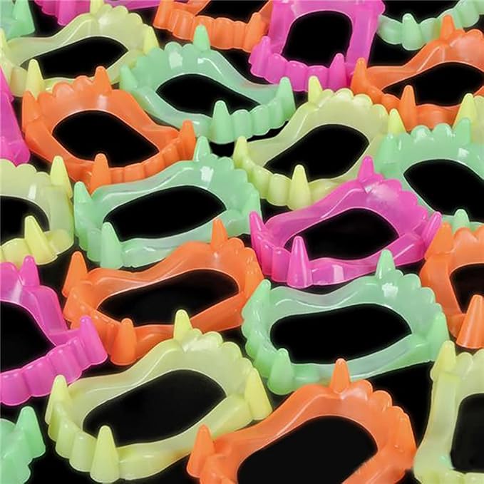 The Dreidel Company 12 Halloween Teeth Neon Fangs Teeth, Costume, Funny Halloween Dress-Up, Pretend Play Decoration 12-Pack