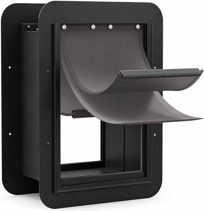 URSPET Medium Dog Door for Wall, 3-Flap Insulated, Steel Frame, Black | 8.25 x 12.25 in Usable Opening, For 4.3-7.8 in Walls, Compatible with PetSafe Wall Cutouts, Lock Panel, Replaceable Flaps