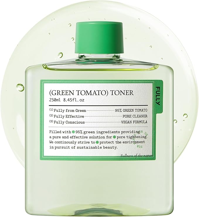 FULLY Green Tomato Toner, Pore Tightening with 95% Green Tomato Extract and VIT C, Skin Soothing and Hydrating, Fragrance Free, Vegan & Dermatologically Tested, 8.45 fl.oz