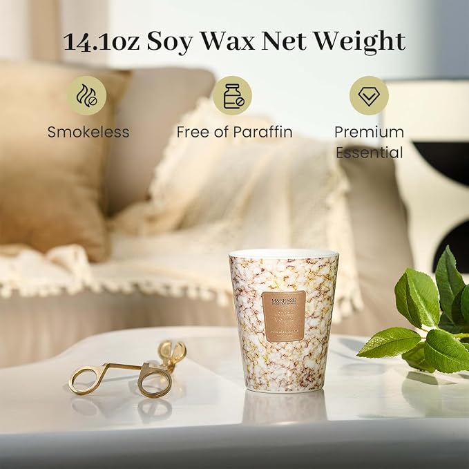 M&SENSE Lemon Vanilla Scented Soy Candle, 3 Wick Highly Scented 14.1 Oz 75H, Aromatherapy Christmas Gift for Women and Men