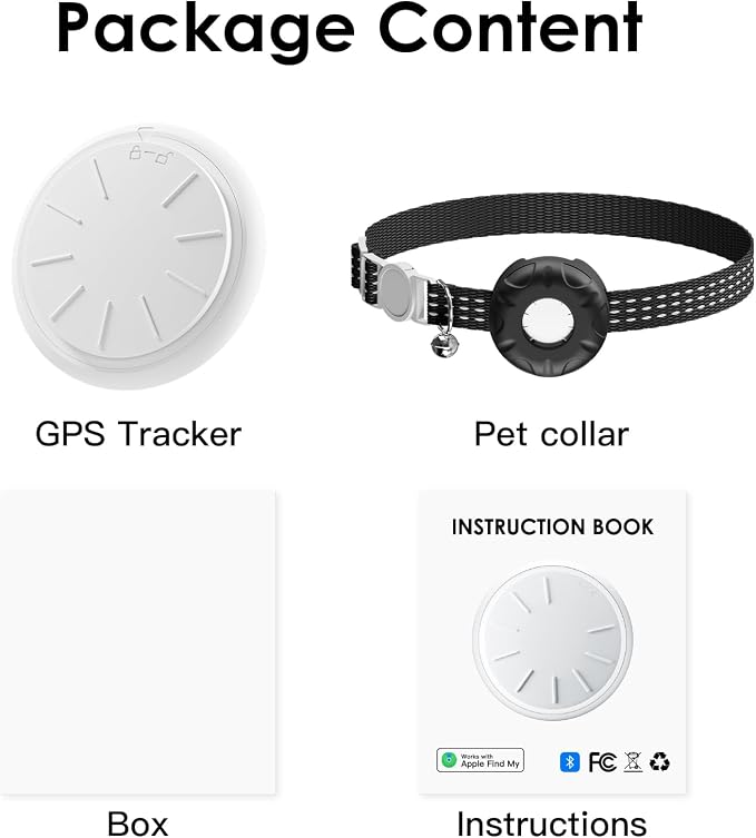 Cat Tracker, No Monthly Fee GPS Tracker, Compatible with Apple Find My App(Only iOS), Waterproof Cat Trackers Collar with Bell and Safety Elastic Buckle, Real-Time Location, Pet Trackers, Black