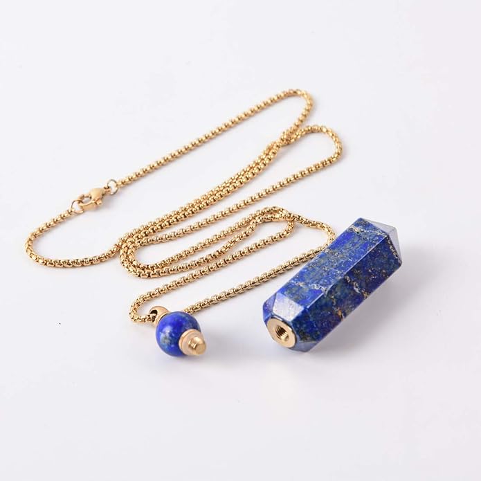 YGLINE Perfume Bottle Necklace,Essential Oil Bottle Pendant,Hexagon Prism Bottle Pendant,Various Gemstones,Healing Stones,Women Gifts