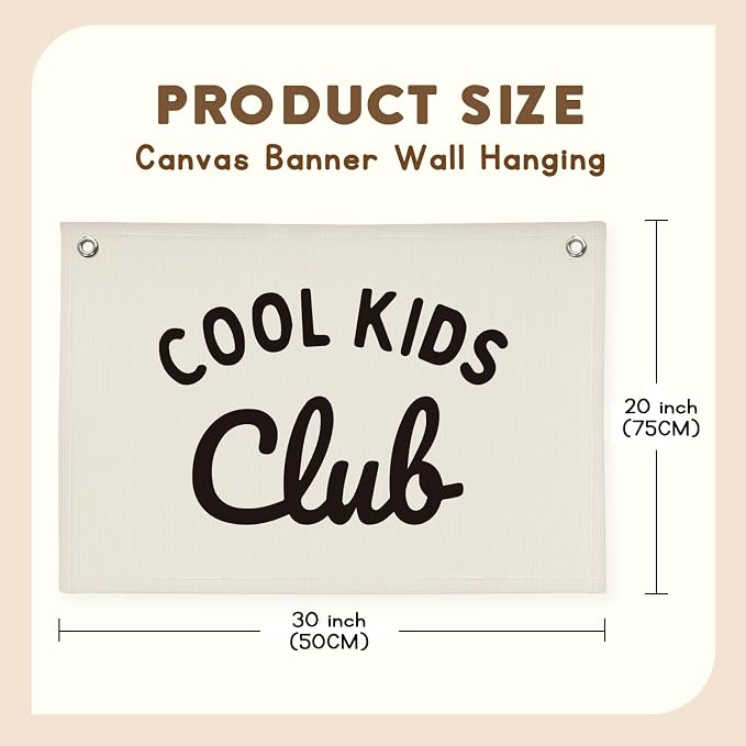 Playroom Wall Decor Cool Kids Club, Kids Playroom Decor, Linen Banner Wall Hanging Banner Flag, Classroom Decorations, Baby Shower Gifts 30x20
