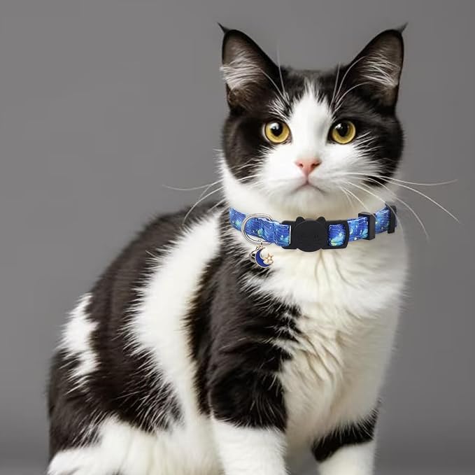 Cat Collar Breakaway, 2 Pack Cotton Kitten Collars with Bells and Removable Charms, Cute Astronaut Shaped for Indoor Boy, Girl and Adult Cats