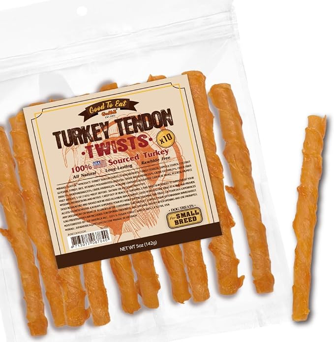 Gootoe Turkey Tendons, Dog Treats for Small Breeds, Twists (S), 10 Counts