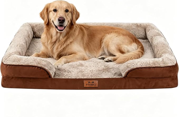 Orthopedic Extra Large Dog Bed, Memory Foam XL Dog Bed Couch, 44" L | Dual-layer Foam Mat, Washable Cover&Waterproof, Contoured Bolster Design, Indoor&Car Truck, Pet Bed for Dogs Cats Up to 90lbs
