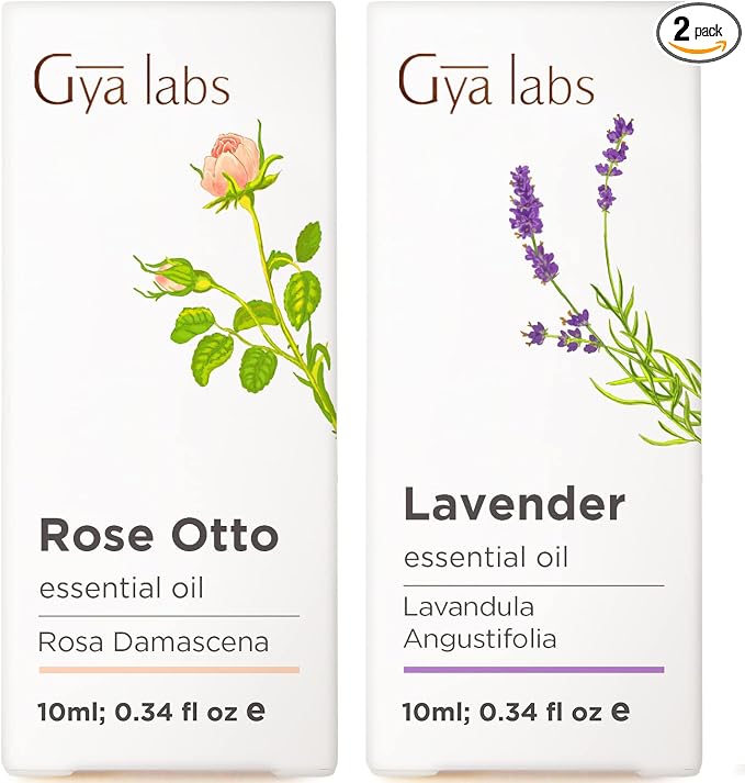 Rose Essential Oils for Skin Use & Lavender Essential Oil for Diffuser Set - Aromatherapy Grade Essential Oils Set - 2x0.34 fl oz - Gya Labs