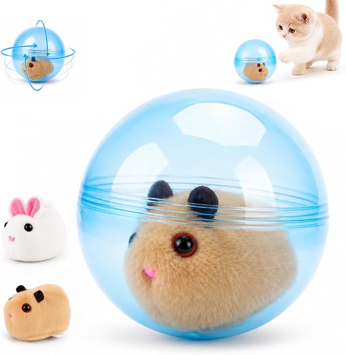 Automatic Rolling Hamster Ball, Electric Interactive Pet Play Ball, 360° Random Moving Toy for Cat, Dog, Bunny, Kids, Indoor Home Playroom, Travel Use (Blue)