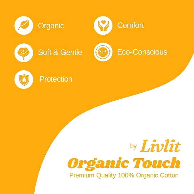 Livlit Large Size Ultra Thin Sanitary Pads, 100% Organic Cotton from Texas, Powerful Leak Protection, Unscented, Chlorine Free and Absorbency of Feminine Periods, Pads for Women (12 Count)