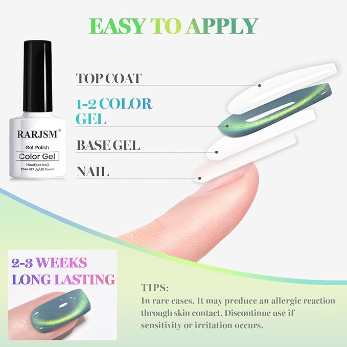 RARJSM Aurora Diamond Ceramic Cat Eye Gel Nail Polish Set 6pcs Sparkly Multi Color Galaxy Milkyway Glitter Glassy Cateye Gelpolish with Magnet Stick 7.5ml Curing Requires Soak Off for Home Salon