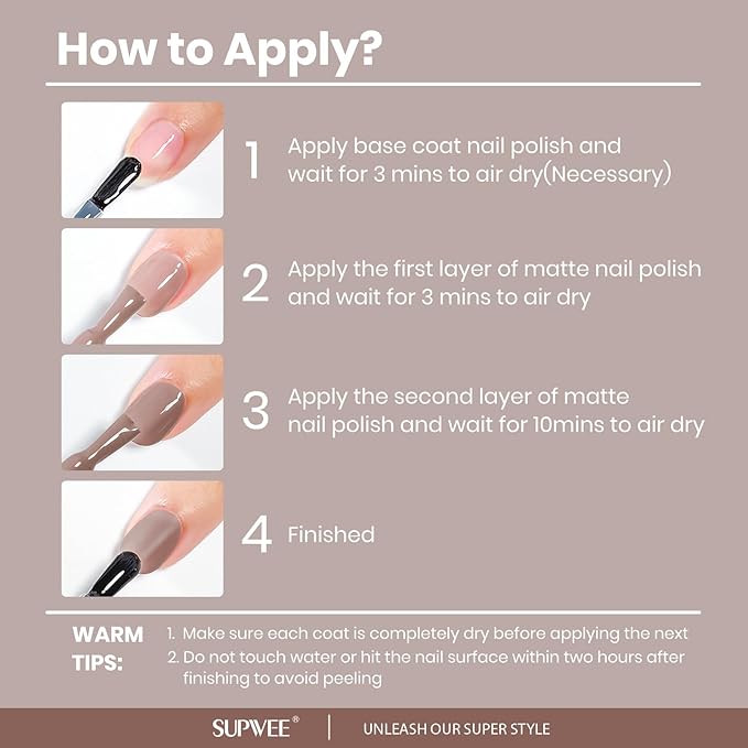 Brown Matte Nail Polish Quick Dry Fall Nail Polish Non Gel, Fast Drying Fingernail Polishes Air Drying Lacquer, Oil-based, Chip Resistant, Vegan, Fast Drying, Streak, Long Lasting